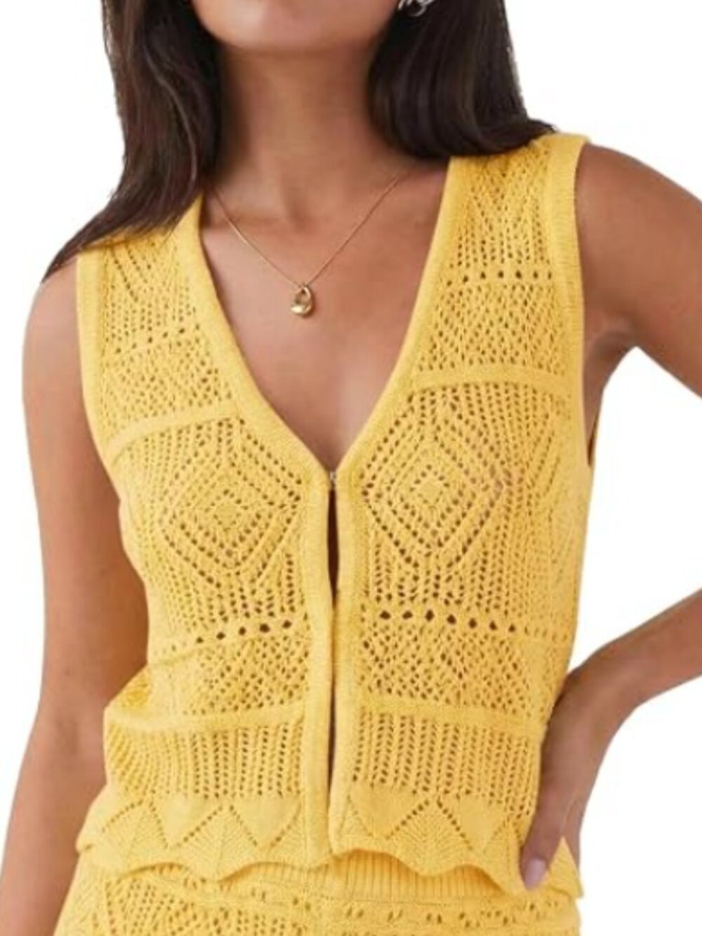 A New Day Target Yellow Crochet Knit Vest Scalloped Hem M festival boheimian